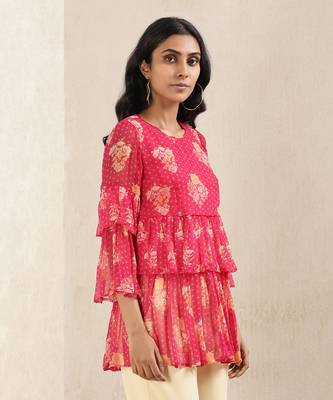 Pink Floral Print Kurti 4