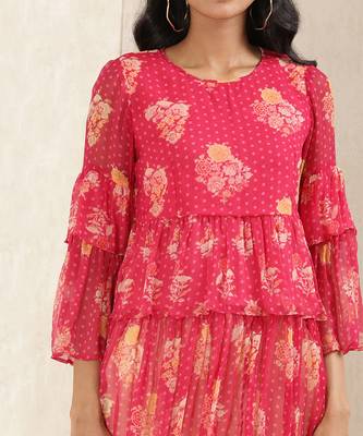 Pink Floral Print Kurti 5