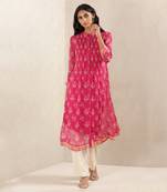 Pink Floral Print Kurta With Camisole