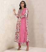Off White Floral Print Silk Kurta Set by RITU KUMAR