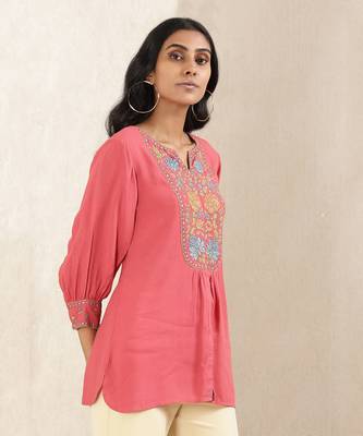 Red Embroidered Kurti 4