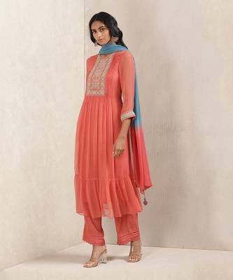 Coral Embroidered Suit Set 2