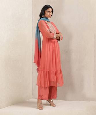Coral Embroidered Suit Set 4