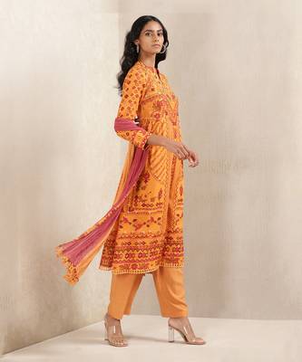 Orange Printed Suit Set by RITU KUMAR 4