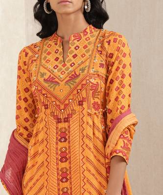 Orange Printed Suit Set by RITU KUMAR 5
