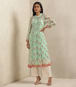 Mint Floral Print Kurta by RITU KUMAR