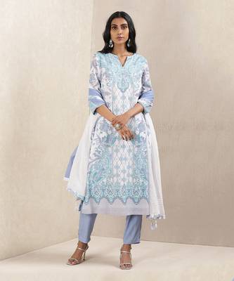 Blue Printed Kurta With Pant And Dupatta 1