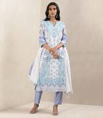 Blue Printed Kurta With Pant And Dupatta