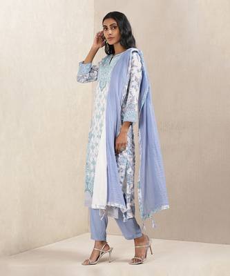 Blue Printed Kurta With Pant And Dupatta 2