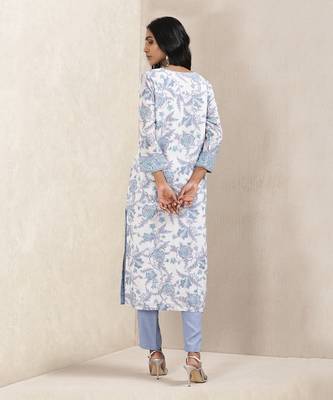 Blue Printed Kurta With Pant And Dupatta 3