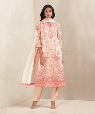 Pink Printed Kurta With Pant And Dupatta 1
