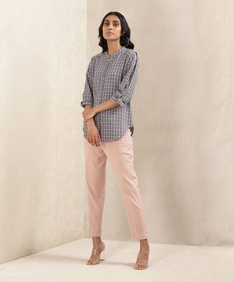Blue Check Cotton Kurti 1