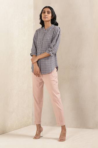 Blue Check Cotton Kurti