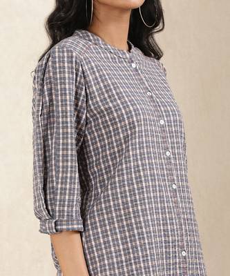 Blue Check Cotton Kurti 5