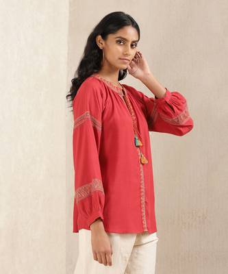 Red Embroidered Kurti 4