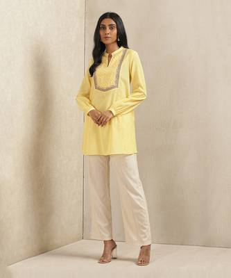 Yellow Embroidered Kurti 1