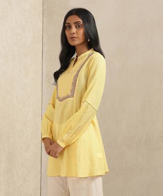 Yellow Embroidered Kurti 2