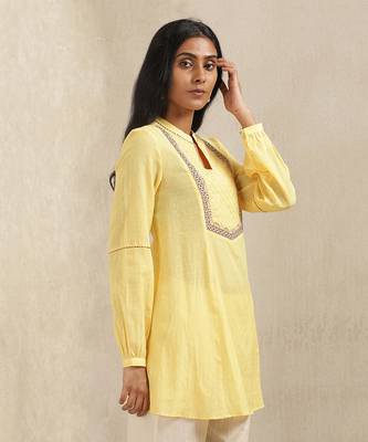 Yellow Embroidered Kurti 4