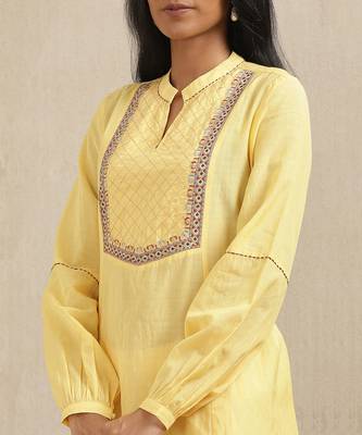 Yellow Embroidered Kurti 5