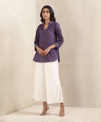 Ink Blue Printed Cotton Kurti 1