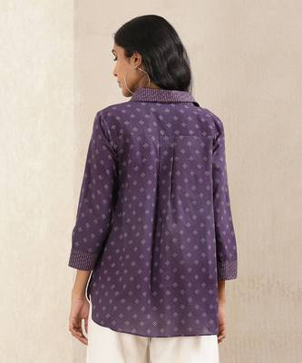 Ink Blue Printed Cotton Kurti 3