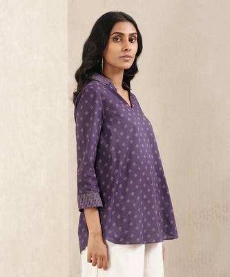 Ink Blue Printed Cotton Kurti 4