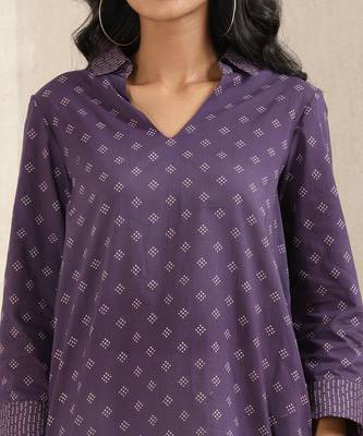 Ink Blue Printed Cotton Kurti 5