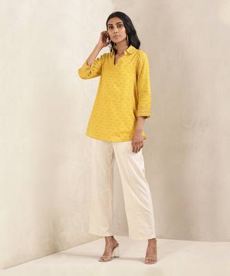 Yellow Printed Cotton Kurti 1