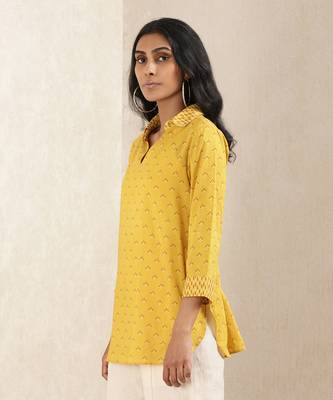 Yellow Printed Cotton Kurti 2