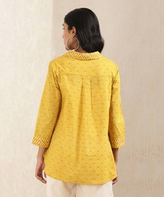 Yellow Printed Cotton Kurti 3