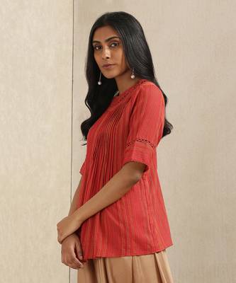 Red Solid Cotton Kurti 2