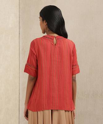 Red Solid Cotton Kurti 3