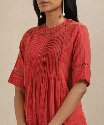 Red Solid Cotton Kurti 5