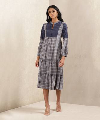Blue Check Cotton Dress by RITU KUMAR 1