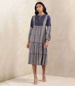 Blue Check Cotton Dress by RITU KUMAR