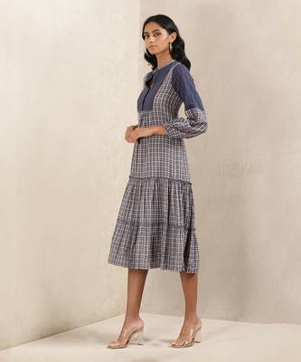 Blue Check Cotton Dress by RITU KUMAR 2