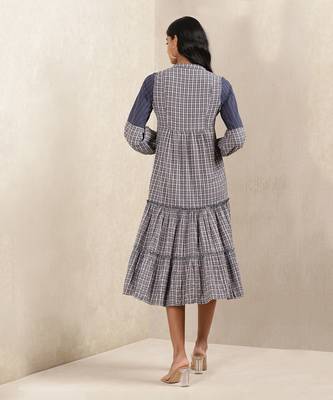 Blue Check Cotton Dress by RITU KUMAR 3