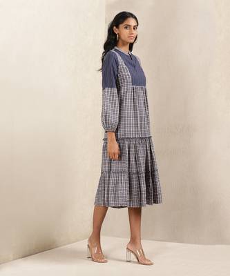 Blue Check Cotton Dress by RITU KUMAR 4