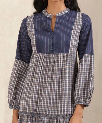 Blue Check Cotton Dress by RITU KUMAR 5