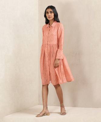 Peach Printed Silk Dress by RITU KUMAR 1