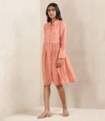 Peach Printed Silk Dress by RITU KUMAR