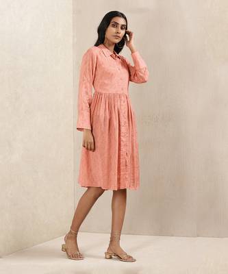 Peach Printed Silk Dress by RITU KUMAR 4