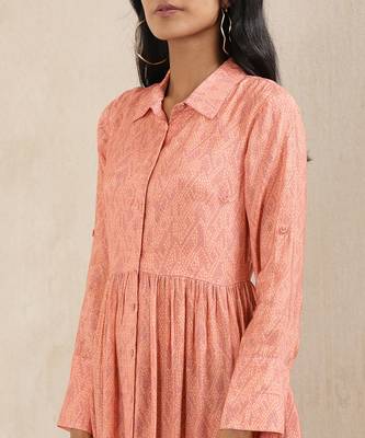 Peach Printed Silk Dress by RITU KUMAR 5