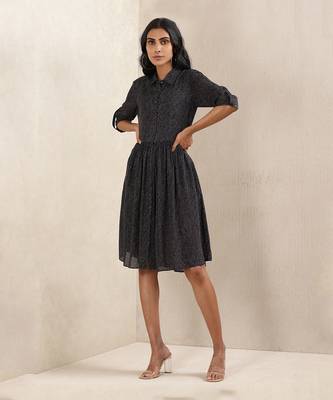 Black Printed Silk Dress 1