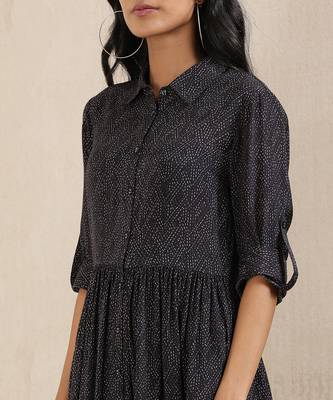 Black Printed Silk Dress 5