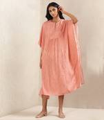 Peach Printed Silk Kaftan Dress by RITU KUMAR