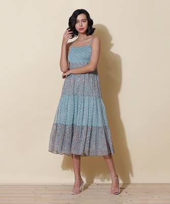 Strappy Printed Long Dress by LABEL 1