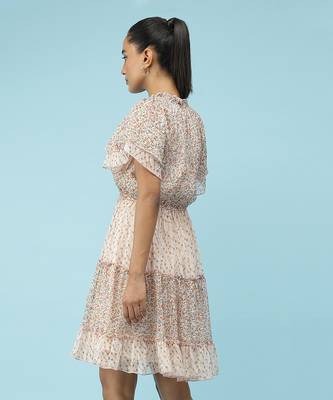 V-Neck Ruffled Sleeves Printed Short Dress 3