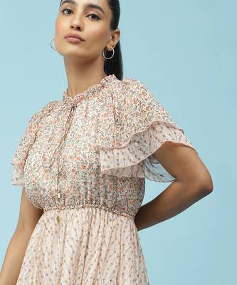 V-Neck Ruffled Sleeves Printed Short Dress 5