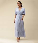 V-Neck Half Sleeves Solid Long Dress by LABEL